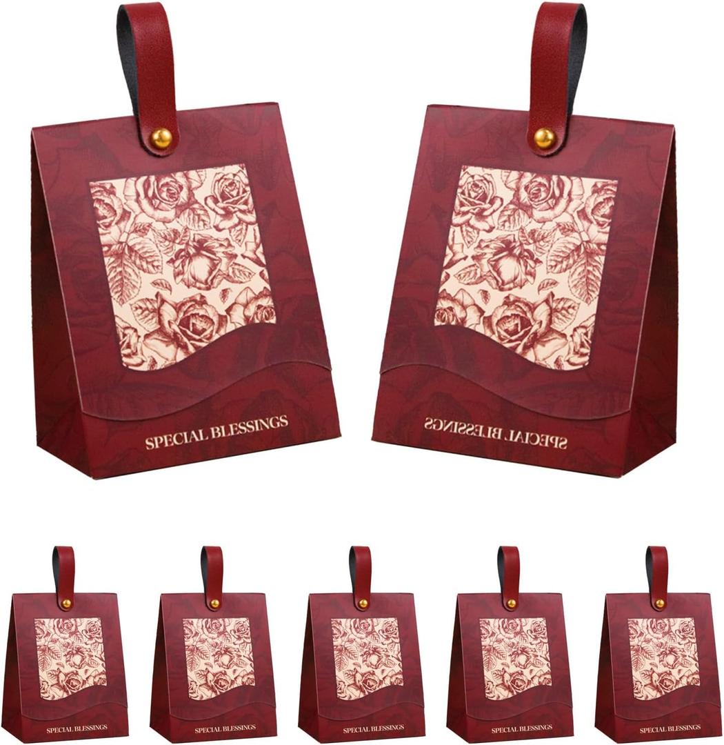 FAYEVIVI 20pcs Party Favor Boxes - Gift Boxes with Lids for Presents, Small Thank You Treat Box, Leather Handle Candy Bags Bulk, for Birthday Bridal Wedding Babyshower (Red)