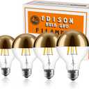 Half Chrome Light Bulb,6W (60W Equivalent) Dimmable LED Edison Bulb,G80/G25 Globe Shape Decorative LED Bulbs,Half Gold Reflected Light 2700K Soft White E26 Base Pack of 4