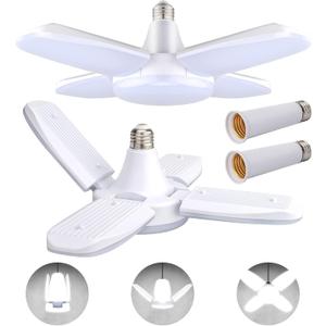 LED Garage Lights 2 Pack, 4 Foot Adjustable Ceiling Light, 6500k 8000LM Deformable E26/E27 Garage Lights for Shop, Basement, Workshop