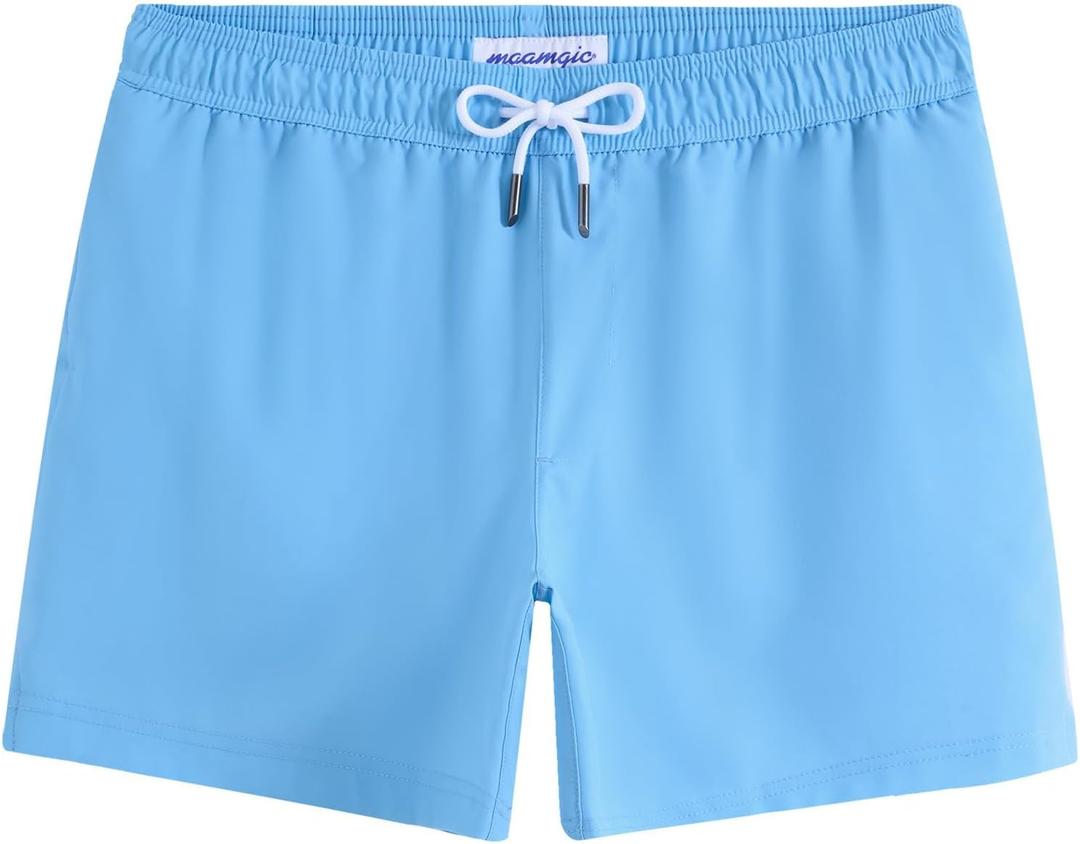 maamgic Mens Swim Trunks 5" Quick Dry Beach Shorts Stretch Swimming Trunks Shorts with Mesh Lining Zip Pockets (Blue, M)