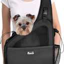 SlowTon Pet Dog Sling Carrier, Hands Free Hard Bottom Papoose Small Animal Puppy Up to 11 lbs Travel Bag Tote Breathable Mesh Support Adjustable Padded Strap Pocket Safety Belt Machine Washable