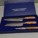 HOSHANHO Damascus Kitchen Knife Set 3-Piece, Ultra Sharp 8" Chef Knife, 7" Santoku Knife, 3.75" Paring Knife, Professional 10Cr15CoMoV Damascus Super Steel Chef Knife Set with Ergonomic Handle