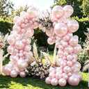 Pearl Pink Balloons With Pearl Stickers, 98PCS Pearl Peach Double Stuffed Balloons Garland Arch Kit, 18/12/10/5 inch Different Size Balloons for Wedding Bridal Baby Shower Engagement Decorations
