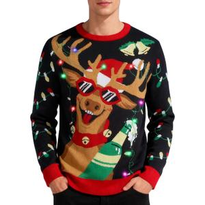 Goodstoworld Men/Women Light Up Knitted Ugly Christmas Sweater with Multi-Colored Led Flashing Lights (Large, Reindeer 07)