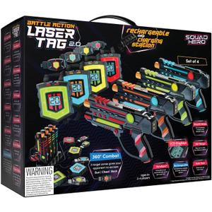 Squad Hero Rechargeable Laser Tag 360 Sensors + LCDs - Set of 4 - Birthday Gift Ideas for Kids Teens & Adults Boys & Girls Family Fun - Cool Teenage Lazer Group Activity, Teen Gifts Ages 8+ Year Old