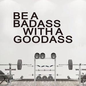 2 x VODOE Be A Bada$s with A Gooda$s Wall Decals Inspirational Gym Wall Stickers Motivational Quotes Art Vinyl Yoga Exercise Sports Positive Fitness Garage Wall Decor 21"X11"