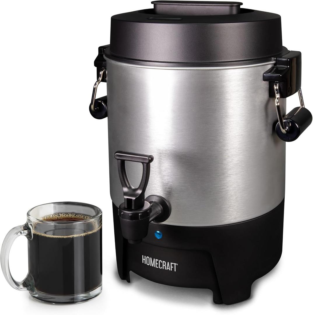 Homecraft 45-Cup Coffee & Hot Beverage Urn - Quick Brewing, Drip-Free Spout, Water Level Markings, Reusable Filter, & Carry Handles - Aluminum