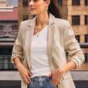Cicy Bell Womens Casual Blazers Open Front Long Sleeve Work Office Suit Jackets Blazer (Beige, S)