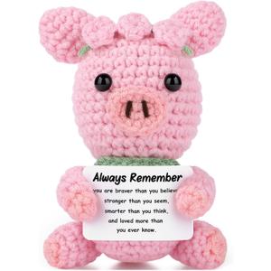 JoycuFF Teen Gifts Trendy Stuff, Christmas Valentines Day Birthday Gifts for Teens Teenage Positive Emotional Support Handmade Crochet Pink Pig Present