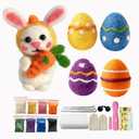 QVAIVE Needle Felting Kit,18Pcs Easter Bunny Egg Needle Felt Beginner Kits with Complete Adult Tools-Wool,Felting Needles,Felting Pad Instruction for Spring Home Decoration and Art Handicrafts