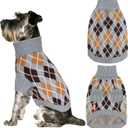 KYEESE Diamond Plaid Dog Sweater With Long Sleeve Turtleneck for Small Dogs - Thick Warm Clothes, Gray, Medium