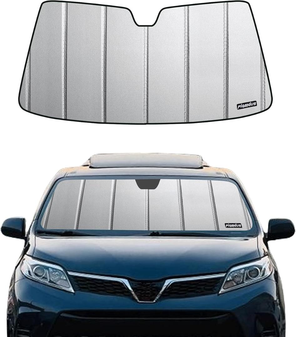 Pigenius Windshield Sunshade for Toyota Sienna 2015-2020, Premium Grey Leather Finish