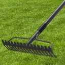49'' Bow Rake 17 Tines Metal Head Rakes with Stainless Steel HandleHeavy Duty Garden Rake for Loosening Soil Gathering Leaf Leveling Lawn Farming Land Management Yarn Thatch Rake