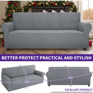 Super Stretch Couch Cover Love Seat Sofa Covers for Living Room Dogs Pet Friendly Furniture Protector Spandex Loveseat Slipcovers with Anti Slip Foam Sticks (Light Grey, Loveseat) 58", 2 Pack