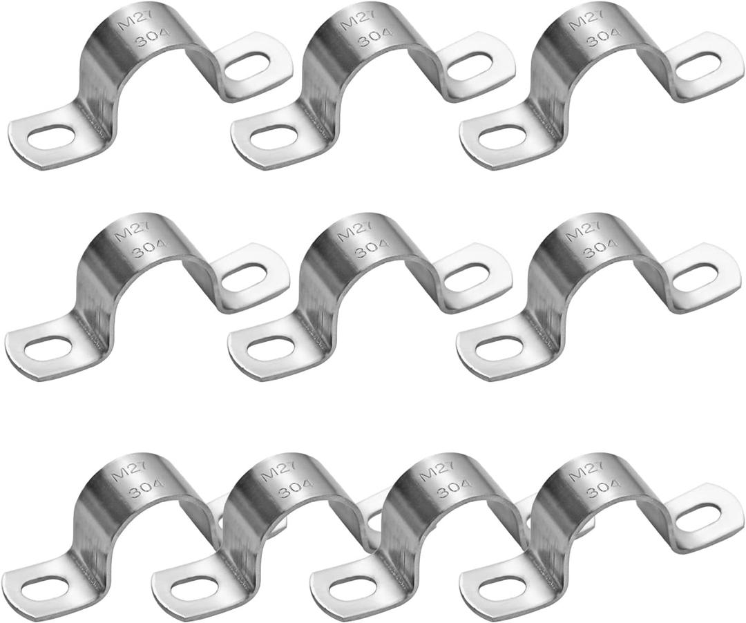2 x 10Pcs 27mm Heavy Duty 2 Hole U-Tube Strap Clamp,Stainless Steel-304 Rigid U-Bracket Pipe Clamp Hanger Tube Tension Clips ID 1 1/16"