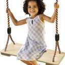 PELLOR Wooden Tree Swing for Kids - Anticorrosive Hanging Swing Seat 17.1 x6.8 x1.1, Adjustable PE Rope Kids Swing for Backyard Patio Garden Playground, 220lbs