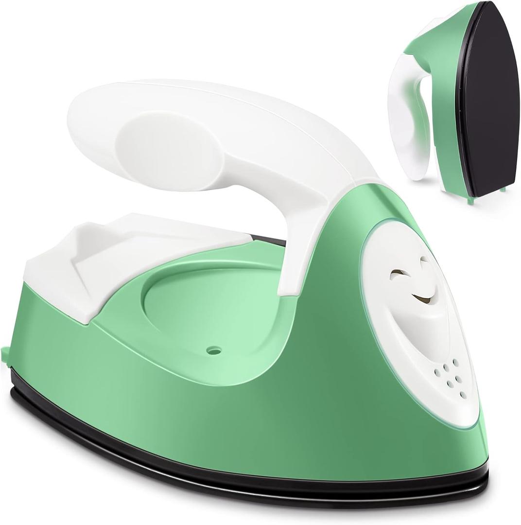 Honoson Mini Craft Iron Mini Heat Press Small Iron 3.93 x 2.36 x 2.76 in Portable Handy Tiny Flatiron with Charging Base Accessory for Fuse Bead Patch DIY Heat Transfer Vinyl(Green)
