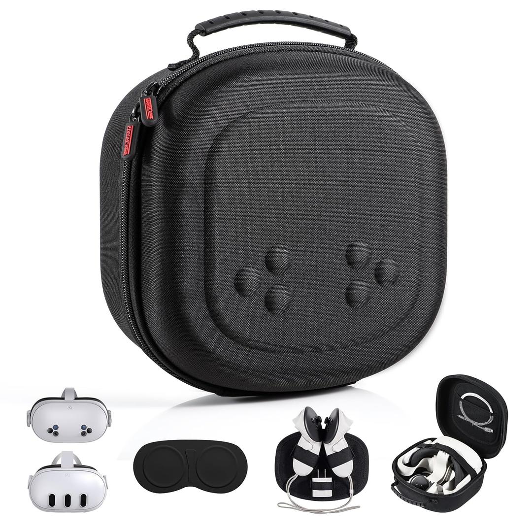 Hard Carrying Case for Meta Quest 3S/Quest 3/Vision Pro, Hard Shell Travel Case Compatible with VR Headset, Touch Controllers and Other Accessories, Space Saving Design for Travel and Home Storage (Black)