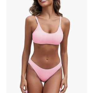 Fanuerg Women's Ribbed Bikini Sets Scoop Neck Cheeky Swimsuit Textured Two Piece Bathing Suit XS Light Pink Fanuerg Women's Ribbed Bikini Sets Scoop Neck Cheeky Swimsuit Textured Two Piece Bathing Suit XS Light Pink