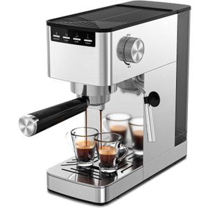 COWSAR 9 Bar Espresso Machine with Steam Frother - Compact Stainless Steel Coffee Machine for Latte and Cappuccino, Customizable Brewing Time Modes, Removable Water Tank