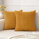 MIULEE Pack of 2 Corduroy Decorative Throw Pillow Covers 20x20 Inch Soft Boho Striped Pillow Covers Modern Farmhouse Home Decor for Sofa Living Room Couch Bed Gold Yellow (20" x 20" (Pack of 2))