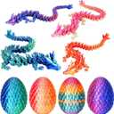 4PCS 3D Printed Dragon Eggs with Dragon Inside, Articulated Crystal Animals Fidget Toy Kid, Small 3D Printer Dinosaur Dino Eggs Toy for Kids Boy Girls (4 Pack-A)