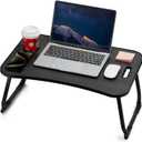 ZEAPTAC Laptop Bed Desk, Foldable Lap Desk, Portable Lap Table, Laptop Stand with Cup Holder & Tablet Slot & Lifting Handle for Working Writing Drawing & Eating - Dark Black
