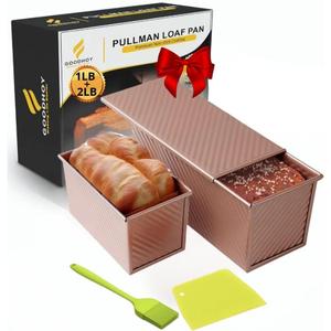 1lb+2lb set Nonstick Pullman Loaf Pan With Lid For Homemade Bread Carbon Steel Sandwich Bread Baking Mold With Sliding Lid Durable Toast Box For Square Loaf Shokupan Soft Milk Bread & Gift Box