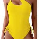 Eomenie Women's One Piece One Shoulder Swimsuit with Drawstring Tummy Control Bathing Suit Sexy High Cut Swim Suits, M