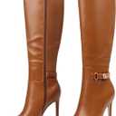 COLETER Women's Knee High Boots Pointed Toe Stiletto Buckle Dress Boots Zipper Heeled Boots Matte Brown 6.5US