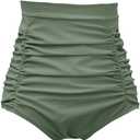 COCOPEAR Women's Ruched High Waisted Bikini Bottom Retro Vintage Swim Short Tankinis (Green, S)