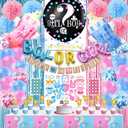 124 Pcs Gender Reveal Decorations Kit, Party Supplies With 36'' Balloon, Boy OR Girl Foil Balloon, Paper Pompoms, Tablecloth, Photo Props