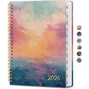 2026 Planner, Aesthetic Weekly and Monthly Planner for Women, Jan 2026 to Dec 2026, Hardcover 2026 Calendar Book with Monthly Tabs, Inner Pocket, Perfect for Office Home School - A5 (6.3" x 8.5"), Sunset