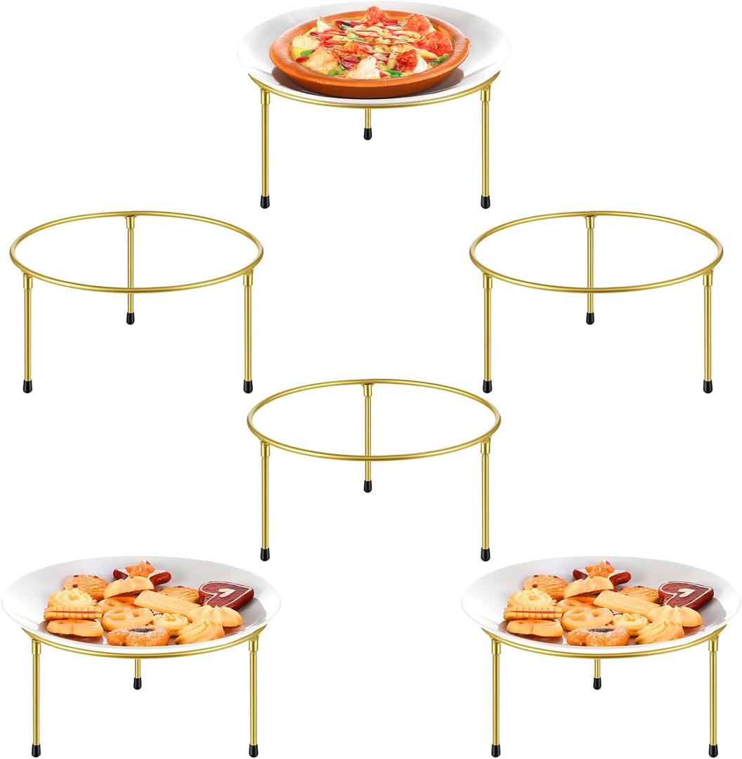 6 Pack Gold Metal Wire Pizza Pan Riser Stands, Round Pizza Tray Riser Rack Holder, Food Platter Tray and Display Rack for Home, Restaurant, Party Buffet
