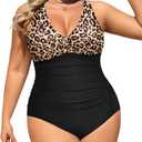 Aqua Eve Women Plus Size One Piece Swimsuits V Neck Tummy Control Bathing Suits Retro Ruched Swimwear