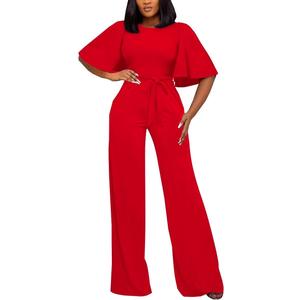 BessCops Womens Loose Short Sleeve Belted Wide Leg Pant Romper Jumpsuit Casual Business One Piece Outfits, No Size