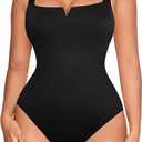 FeelinGirl Square Neck Bodysuit for Women Sleeveless Tummy Control Slimming Bodysuit Going Out Tank Tops (Large, Black)