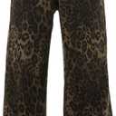 Y2K Leopard Jeans for Women - Baggy Unisex Cheetah Print Straight Leg Denim with Pockets, Casual Streetwear (Brown, M)