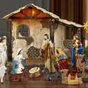 Fovths 16 Pieces Lighted Nativity Sets for Christmas Indoor Deluxe Edition Lighted Stable Resin Nativity Set Religious Nativity Manger Tabletop Resin Figures Holiday Tabletop Decor Set -7 inches Scale