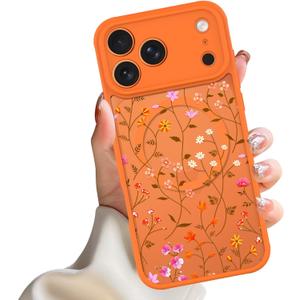 Magnetic Case for iPhone 17 Pro, Compatible with MagSafe,Cute Colorful Floral Pattern for Women Girls, Aesthetic Soft Slim Girly Pattern Phone Case Full Protection TPU, Orange