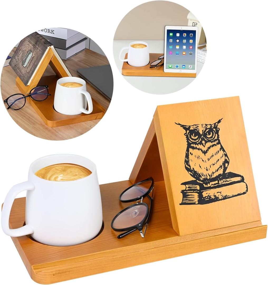 Book Stand, Wooden Triangle Book Holder, Book Rest with Cup Holder, Small Bookshelf Suitable for Reading or Desktop Decoration, Coffee and Book Lovers Gifts