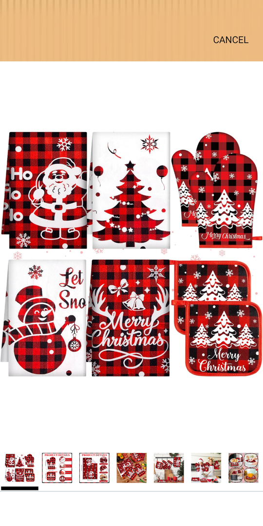 8Pcs Christmas Kitchen Oven Mitt Dish Towels Potholders Set Xmas Farmhouse Red Buffalo Plaid Oven Glove Pot Holder Set Christmas Winter for Cooking Baking Gifting BBQ Kitchen Accessories