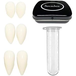 Secaden Cosplay 3 Pairs Vampire Teeth with Adhesive Dentures Halloween Party Props Fangs (13mm, 15mm, 17mm)