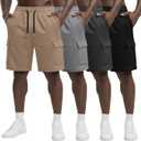August Alley 4 Pack Men's Cargo Sweat Shorts 9'' with 4 Pockets Casual Drawstring Elastic Waist Summer Loose Athletic Clothes(Light Khaki, Light Gray, Charcoal Gray, Black,Large)