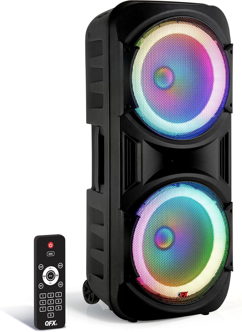 QFX PBX-2012 Dual 12" Bluetooth Portable Rechargeable Karaoke PA Loud Party Speaker with LED Circle Lights