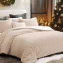 CASAAGUSTO Fluffy Queen Comforter Set, Burgundy Luxury Rabbit Faux Fur Comforter Set Queen Size, 3 Pieces Soft Fuzzy Warm Bedding Set for Winter Autumn, Thick Plush Bed Comforter with 2 Pillowcases, Beige