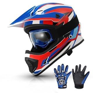 TCMT DOT Youth Kids Dirt Bike Helmet Youth Motocross Helmet Full Face ATV Four Wheeler Motorcycle BMX Helmet for Boys Girls, Off-Road Protective Gear with Goggles Gloves New 