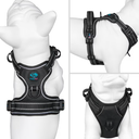 PHOEPET No Pull Dog Harness Reflective Front Clip Vest with Handle,Adjustable 2 Metal Rings 3 Buckles,[Easy to Put on & Take Off](M, Black)