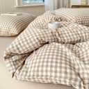 LifeTB Tan Gingham Comforter Set King Modern Style Beige Plaid Comforter Set 3 Pieces Soft Fluffy Grid Checkered Pattern Comforter with 2 Pillowcases Farmhouse Gingham Plaid Bedding Set King