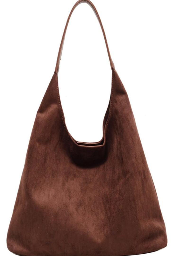 Suede purses for Women 2024 Slouchy Shoulder Bags Soft Leather hobo bag Brown Tote Handbag for Work Everyday